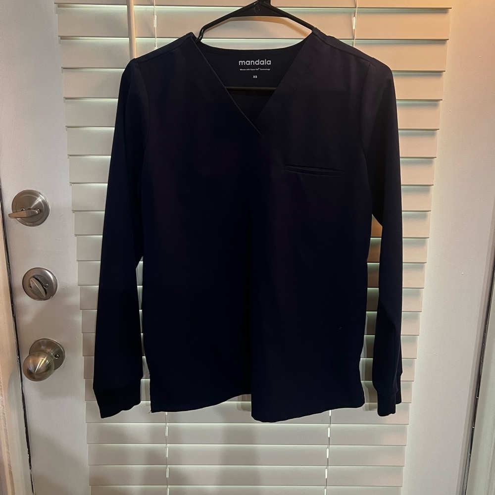 Mandala Navy Blue Long Sleeve Scrub Top